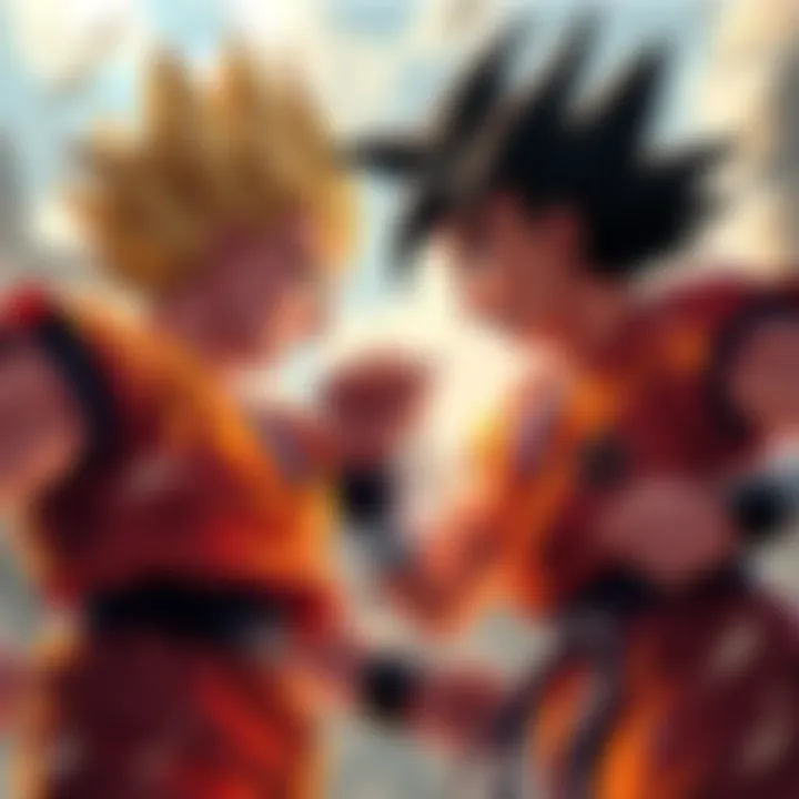 Vegeta and Goku face off in an intense training session, showing their rivalry and determination to surpass each other.
