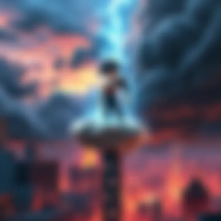 Vegeta in Tokyo Vegeta stands menacingly above Tokyo, with dark clouds gathering and energy swirling around him, hinting at chaos.