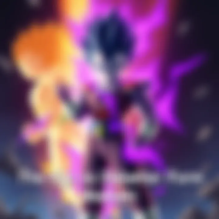 Vegeta stands confidently in Ultra Ego form, showcasing a powerful stance with glowing purple energy surrounding him, contrasting with a background that hints at a fierce battle atmosphere.