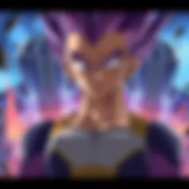 Vegeta stands with a pained expression as he witnesses his son Trunks being attacked by Cell, highlighting his emotional turmoil.