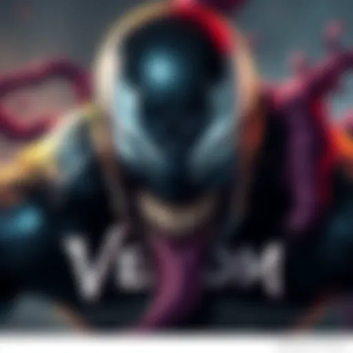 Venom Character Illustration A dark and dynamic depiction of Venom, showing its dual nature with a fierce expression and contrasting features of good and evil.