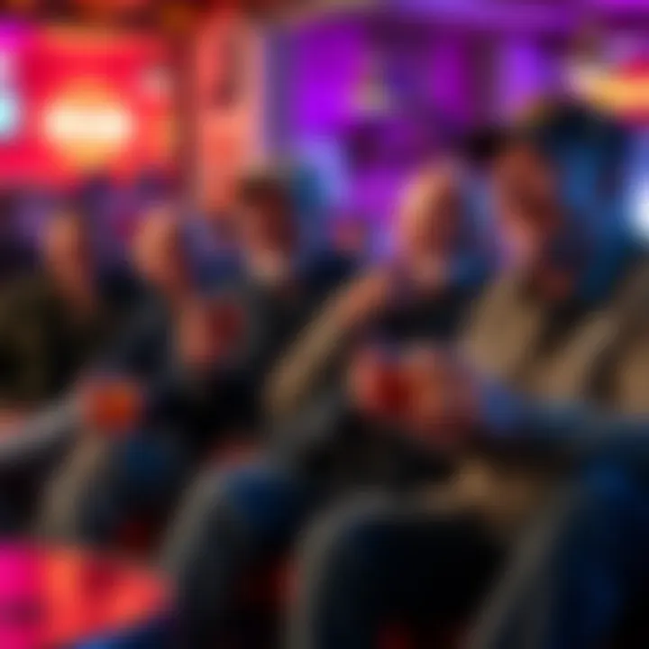 A group of veterans sitting together, laughing and holding drinks, showcasing their amusing reactions in a lively setting, capturing the fun moments from Game Ed episodes.