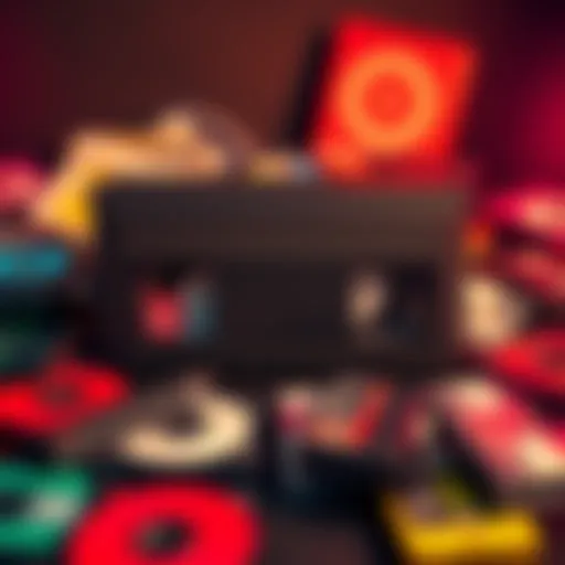 A vintage VHS player surrounded by colorful tapes, representing nostalgia and personal skills.