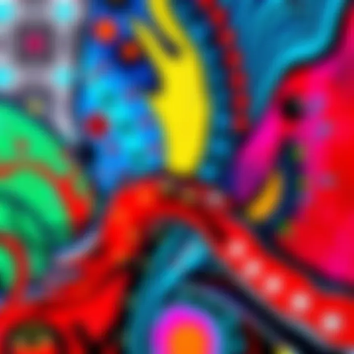 A colorful and lively artwork showcasing bold patterns and creative expressions, capturing the artist's passion