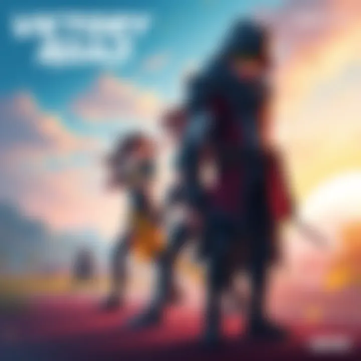 Artwork showcasing characters from Victory Road with vibrant graphics and a scenic open world background.