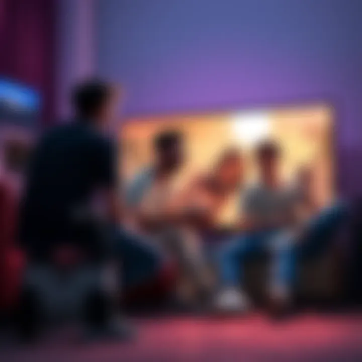 A group of friends gathered around a TV playing a story-driven video game