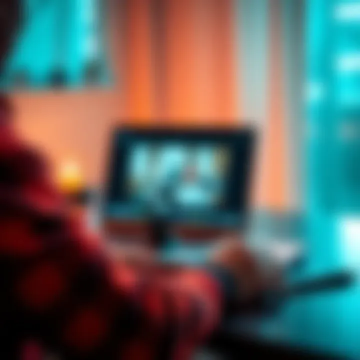 A person watching a video on a laptop, with notes and a pen nearby for analysis.