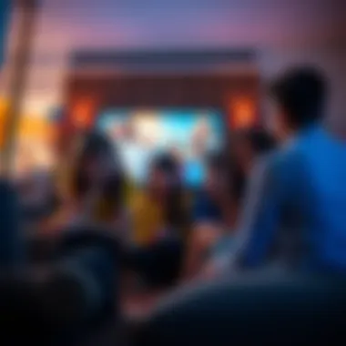 Group of people watching 'Awkward/Missing' on a couch, showing mixed emotions like confusion and disappointment.