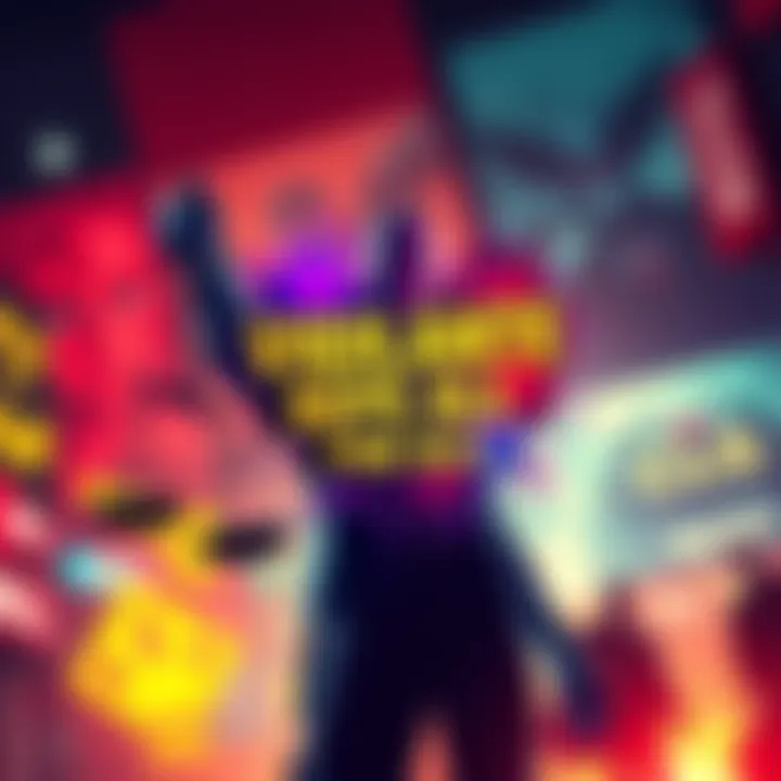 A vibrant promotional banner for Vigilante Reps for All featuring a bold logo and justice-themed imagery