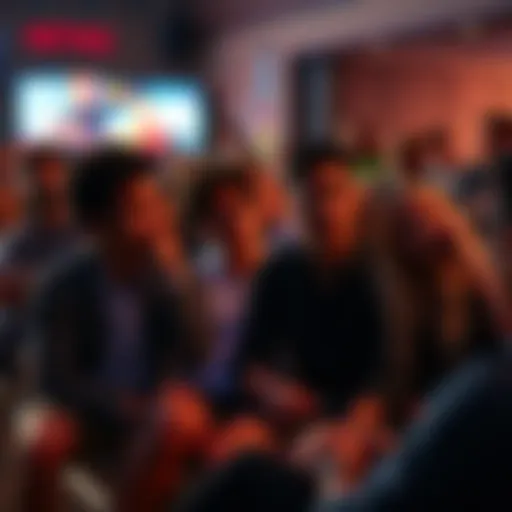 A group of fans sitting together, looking thoughtful and emotional after the death of a fictional villain in a story. They are discussing their feelings about the character's journey.