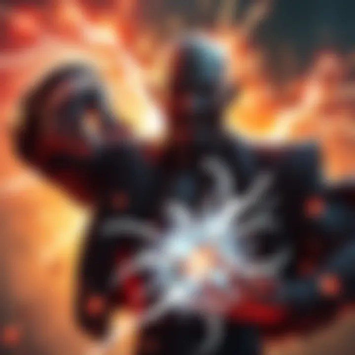 A powerful villain absorbing energy with a fierce expression, showcasing strength and dominance. The background has a burst of energy, symbolizing the potential of One For All.