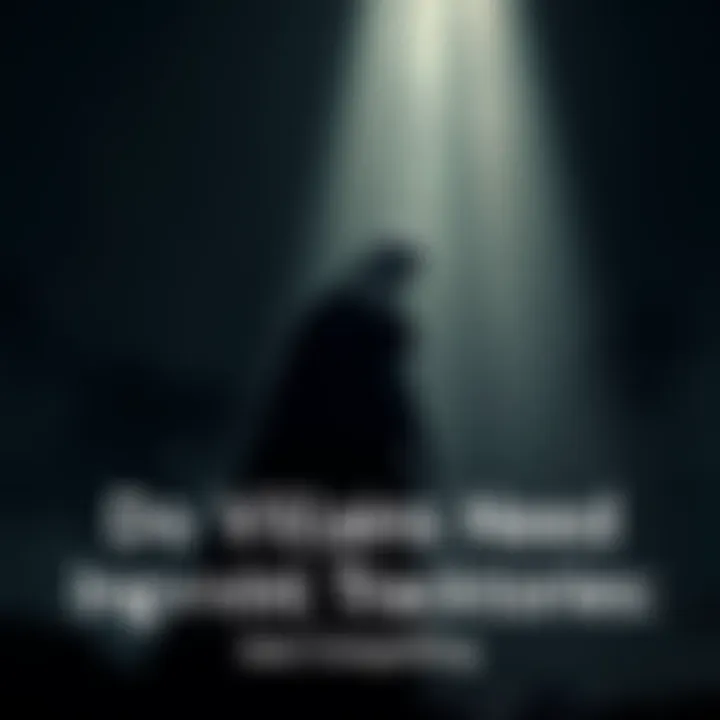A dark figure stands in shadows, contemplating their painful history, symbolizing a villain with a tragic backstory.