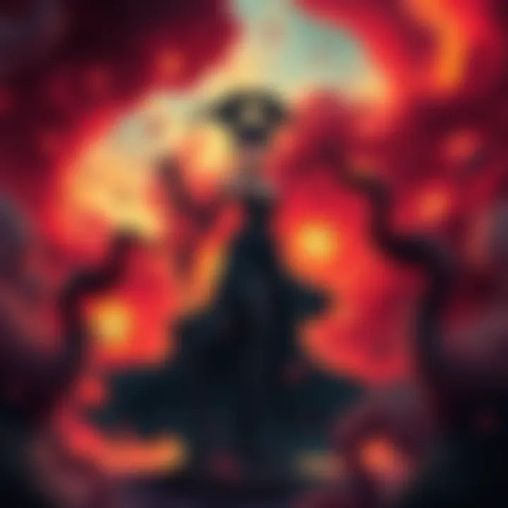 Villainess facing challenges The villainess stands determined amidst swirling chaos, showcasing key character developments from Chapter 201.