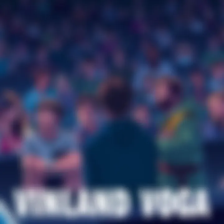 Fans discussing the next elimination in the Vinland Saga popularity vote, with excitement in the air and characters from the series displayed.