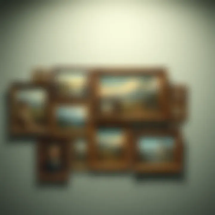 A collection of classic art pieces showcasing various older art styles, including landscapes and portraits, all framed elegantly.