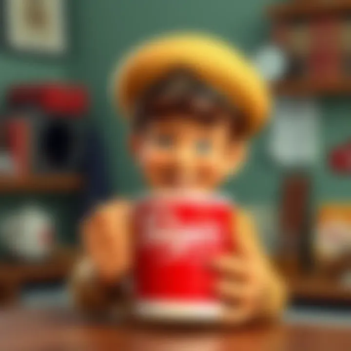 A retro coffee advertisement featuring a cheerful character reminiscent of the 1960s Folger's Coffee commercials, holding a coffee cup with a warm smile.