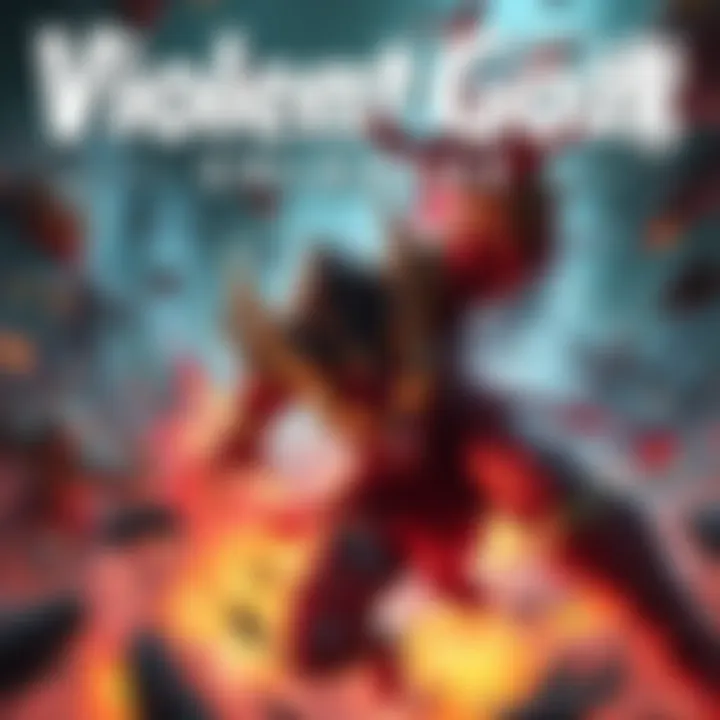 A fierce battle scene featuring the Violent God in action, showcasing intense combat and dynamic movement.