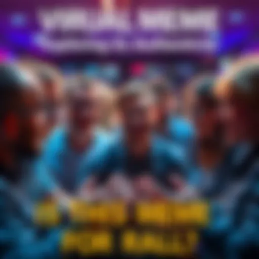 A group of people discussing a viral meme with curiosity and skepticism, showing excitement and intrigue in their expressions.