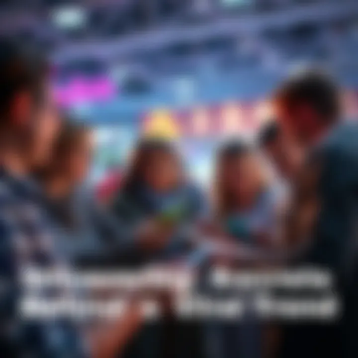 A group of people engaging in conversation around a trending topic on their devices