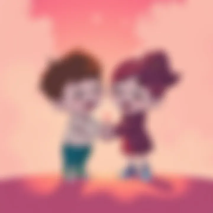 A warm virtual hug graphic showing two cartoon characters reaching out to each other with smiling faces, symbolizing emotional support