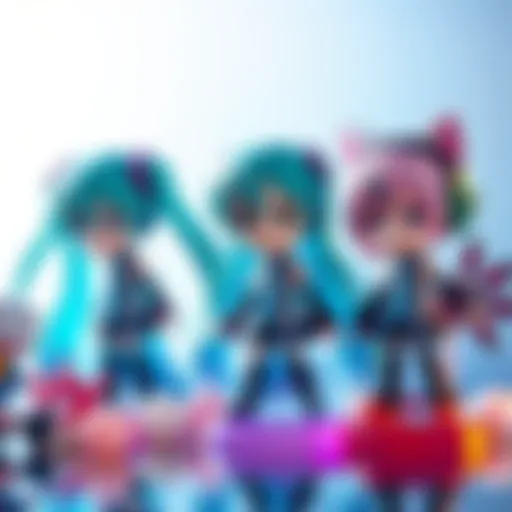 A vibrant display of Gak, Kaito, and Ig Len figurines from the Vocaloid Nendo collection