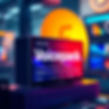 Illustration of a voicepack box showing audio features with subtitles on a screen, focused on accessibility for English speakers.