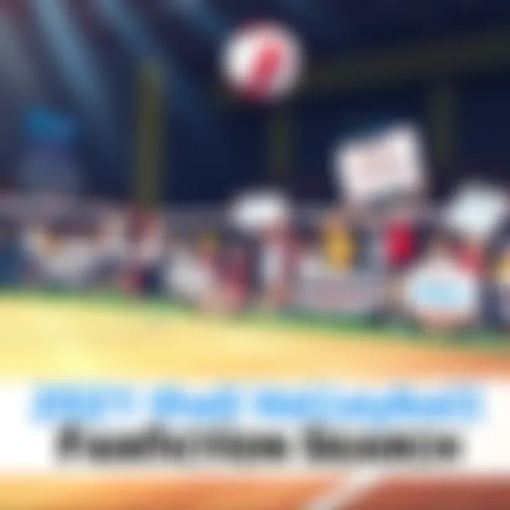 A volleyball court with enthusiastic fans holding signs that say 'Volleyball Stories' and 'Keep it Sports Focused', emphasizing a love for Haikyuu and volleyball over romance.