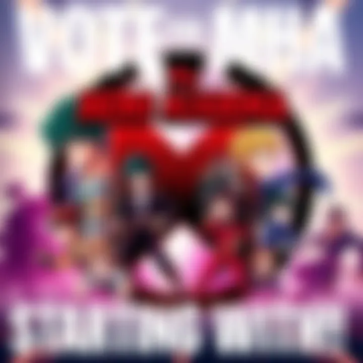 A graphic featuring the My Hero Academia logo with popular characters whose names start with M, inviting fans to vote for their favorite.
