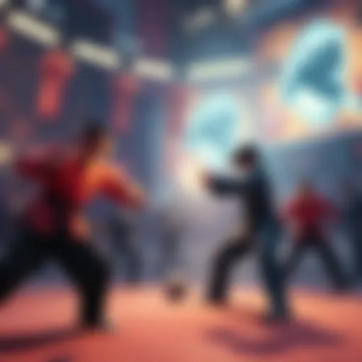 A scene showing VR players using standardized hissatsu moves in a game, with no unique art styles, highlighting the lack of customization.