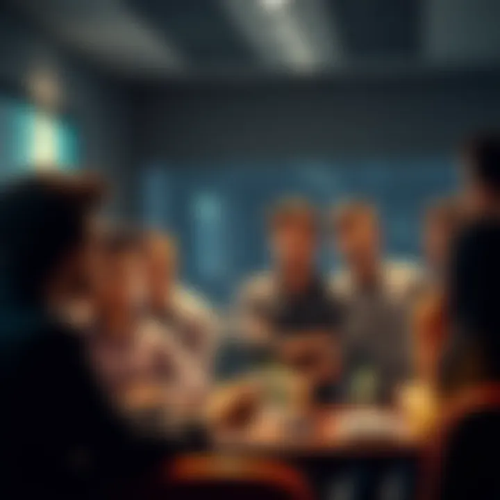 Group of people looking surprised, discussing claims about them in a meeting setting.