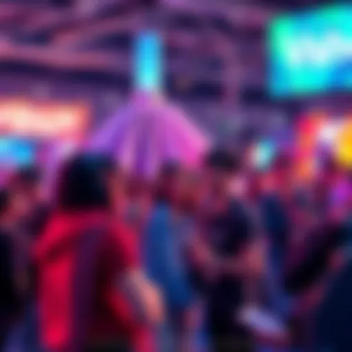 A group of Vshojo streamers interacting with fans at a gaming event, showcasing their vibrant personalities and engaging content.
