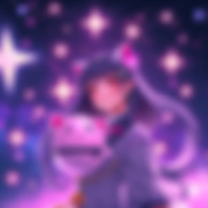 Artwork of VTuber Aria Altair in a cosmic theme, showcasing bright stars and colorful space elements.