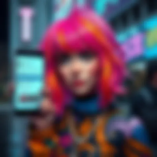 A Vtuber with colorful hair and eye-catching outfit looks surprised beside a smartphone displaying a viral tweet about paid protests.