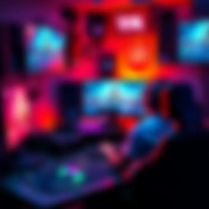 A vtuber streaming live for 19 hours, surrounded by gaming gear and a glowing screen