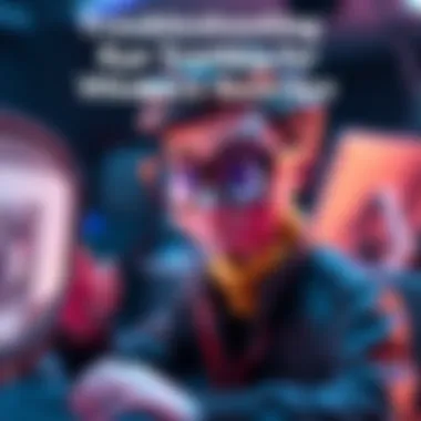 A vtuber character wearing glasses, looking at a computer screen with eye tracking issues, surrounded by 3D model elements.