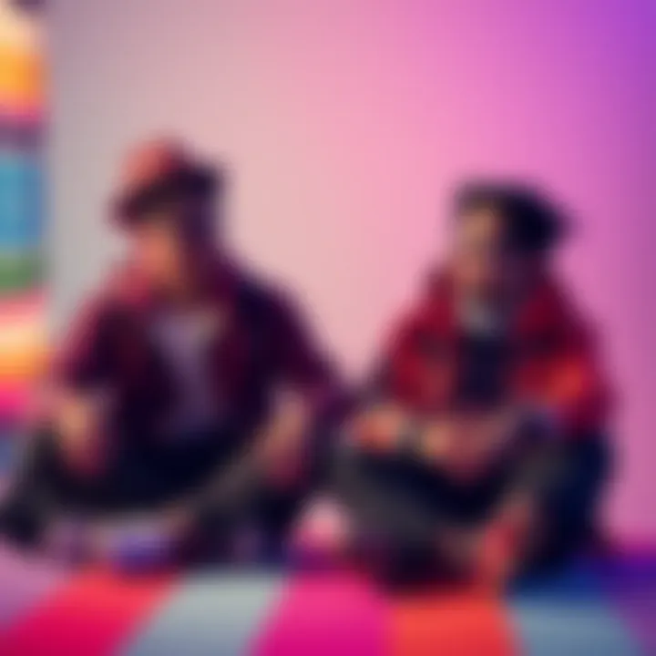 Vtubers Uyu and Fuma discussing their journey Uyuu and Fuma sitting side by side, sharing stories about their Vtubing experiences on a colorful backdrop