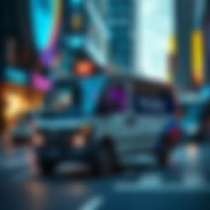 A modern delivery vehicle showcasing the W Pickup service on a busy urban street.