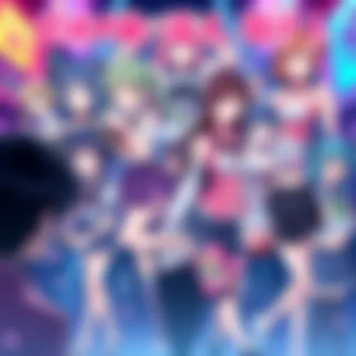 A collage of popular waifu characters from anime, showcasing their vibrant personalities and styles, surrounded by fans expressing their admiration.