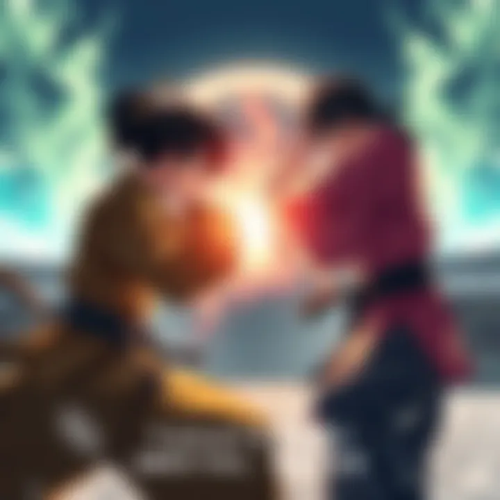 Wakatsuki Takeshi and Retsu Kaioh engage in an intense martial arts fight, showcasing their unique styles in a dramatic setting.