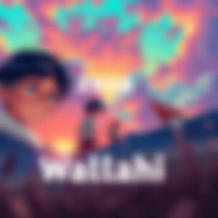 A vibrant scene from the anime Wallahi showing central characters in a visually stunning landscape, reflecting emotion and action.