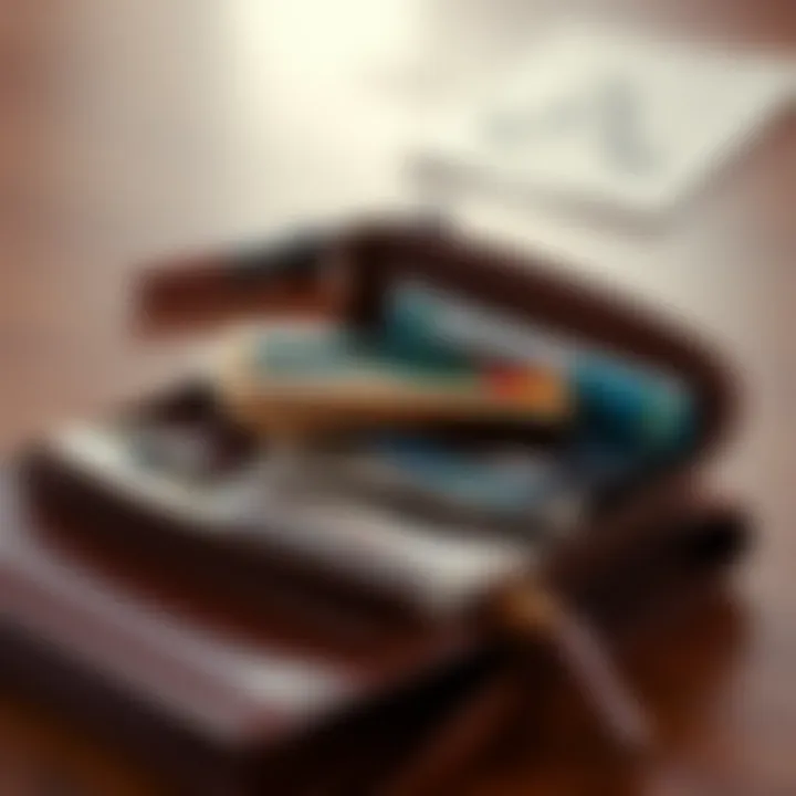A wallet opened with cash, credit cards, and budgeting notes visible, symbolizing personal finance management.