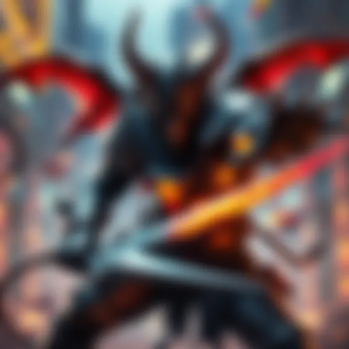 A fierce character representing War Devil, with sharp armor and a powerful stance, ready for battle in a dynamic gaming environment.