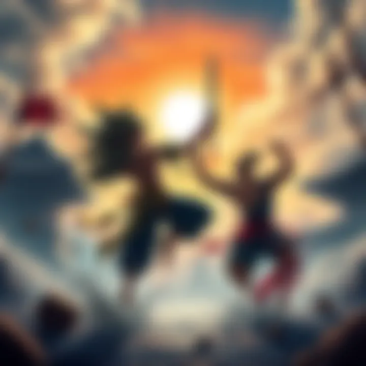 A fierce fight between warriors under a bright sun, showcasing strength and determination in Tenkaichi Chapter 51