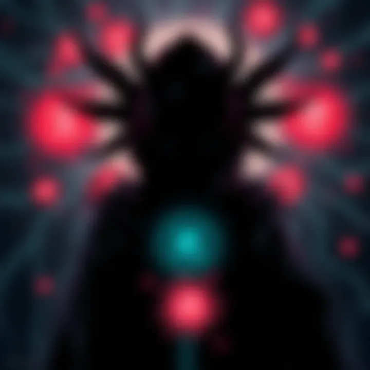 A dark, shadowy figure representing the cursed spirit of Waruguchi, surrounded by chaotic symbols and distorted communication lines, evoking feelings of isolation and confusion.