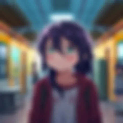 Watamote Anime Scene A character from Watamote looking thoughtful while surrounded by school settings, highlighting themes of social anxiety and humor.
