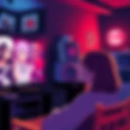 A person watches anime on a TV with Japanese audio and subtitles, looking engaged and happy.