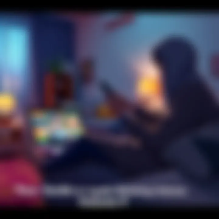 A person enjoying an anime episode on a laptop while sitting casually in a cozy living room