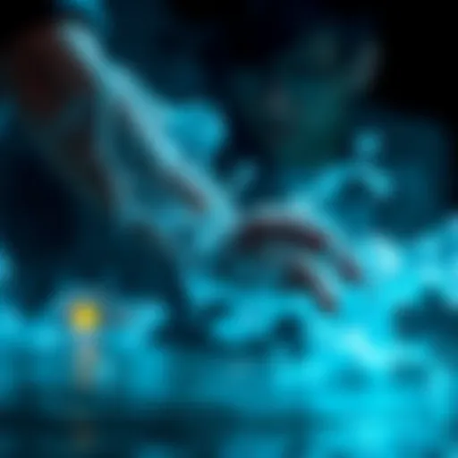 A person practicing hydromancy by swirling water in their hands, surrounded by a mystical atmosphere.