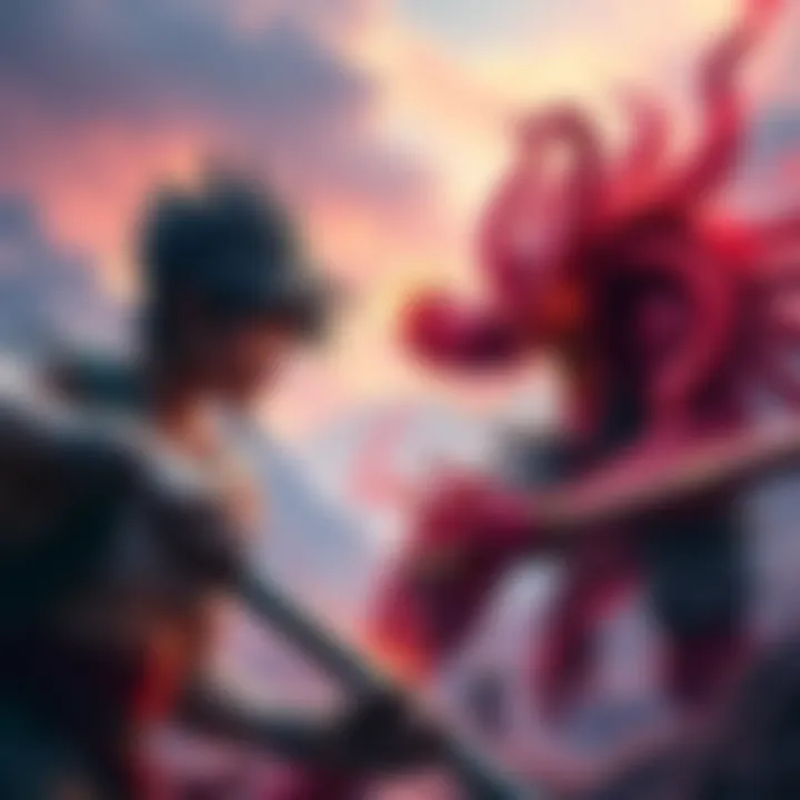 WB and Prime Kaido Battle A fierce clash between WB and Prime Kaido in God Valley, showcasing their intense combat skills and power.