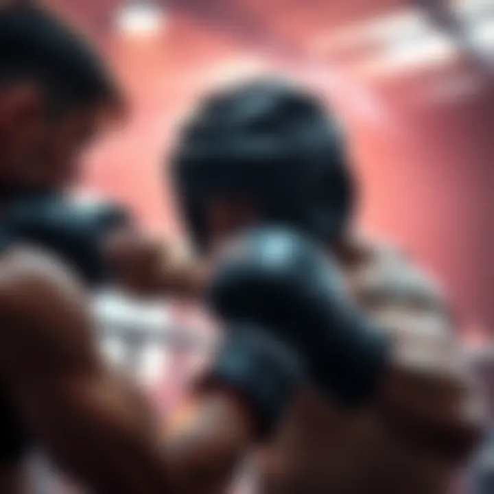 A fighter training with weights during sparring, showcasing strength and technique